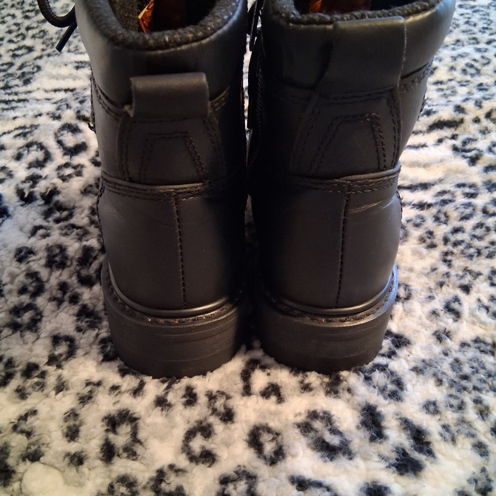 Harley-Davidson Black Leather Lace-Up Ankle Boots with Side Zipper - Picture 6 of 6